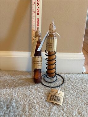 Rustic Battery-Operated Candle Set with Spiral Holder - Brown & Cream